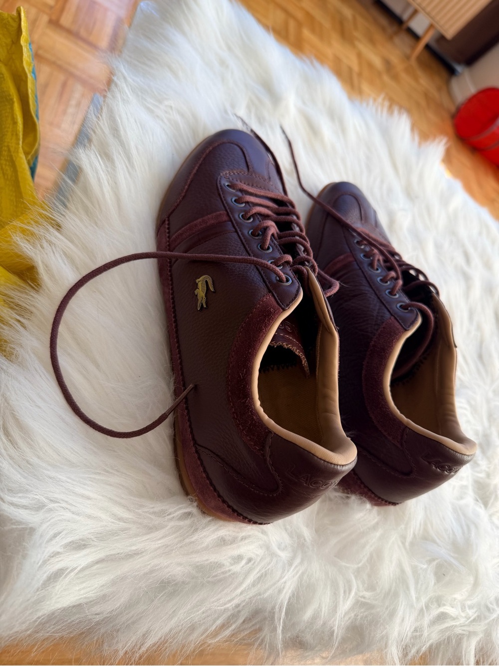 Lacoste Burgundy Leather Low-Top Sneakers with Gold Logo